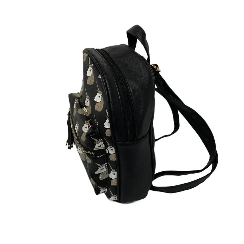 OMG Accessories Glitter Unicorn Black Backpack with Gold and White Accents